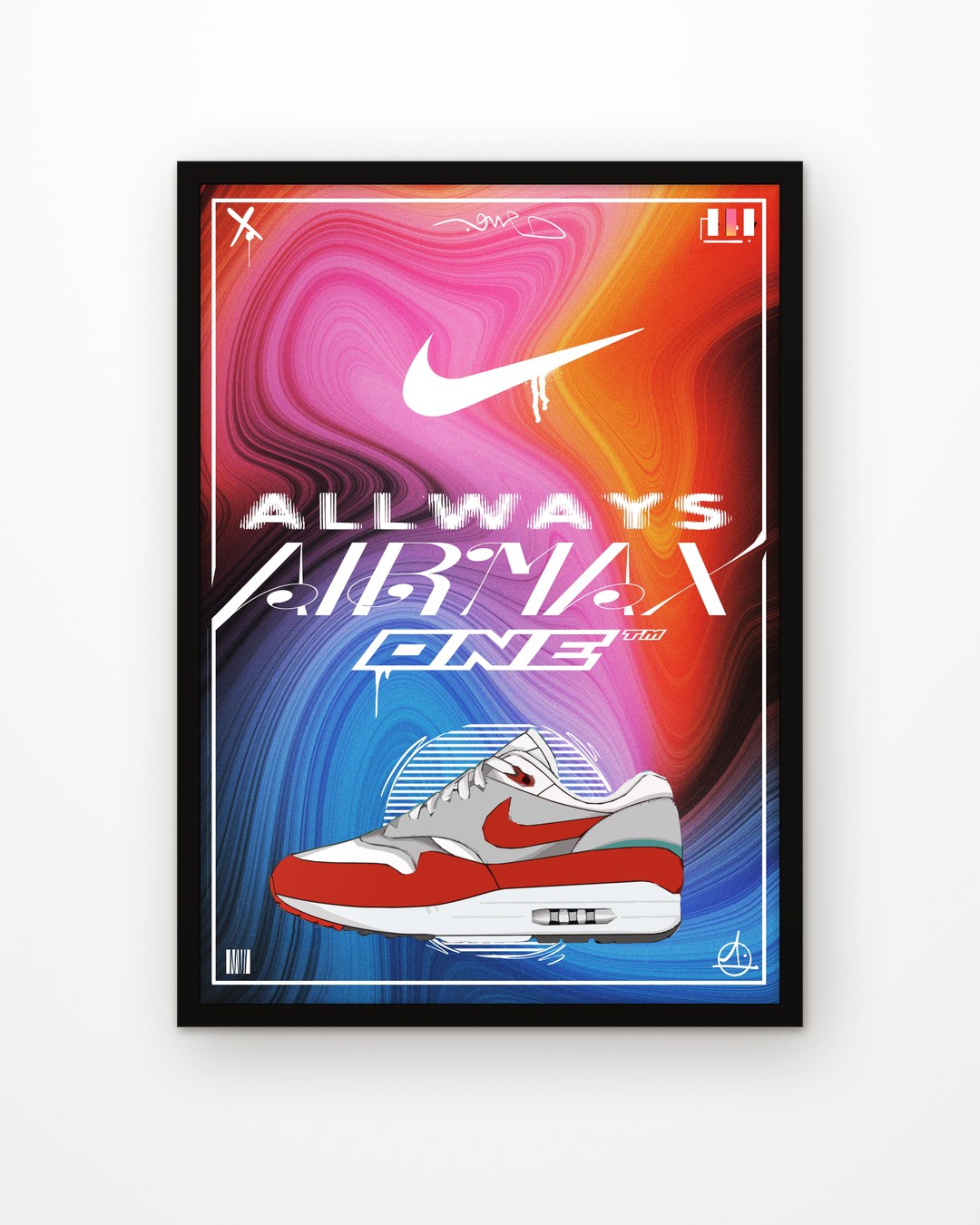 Allways enmarcada, cara A: las Air Max 1 rojas, sobre fondo blanco