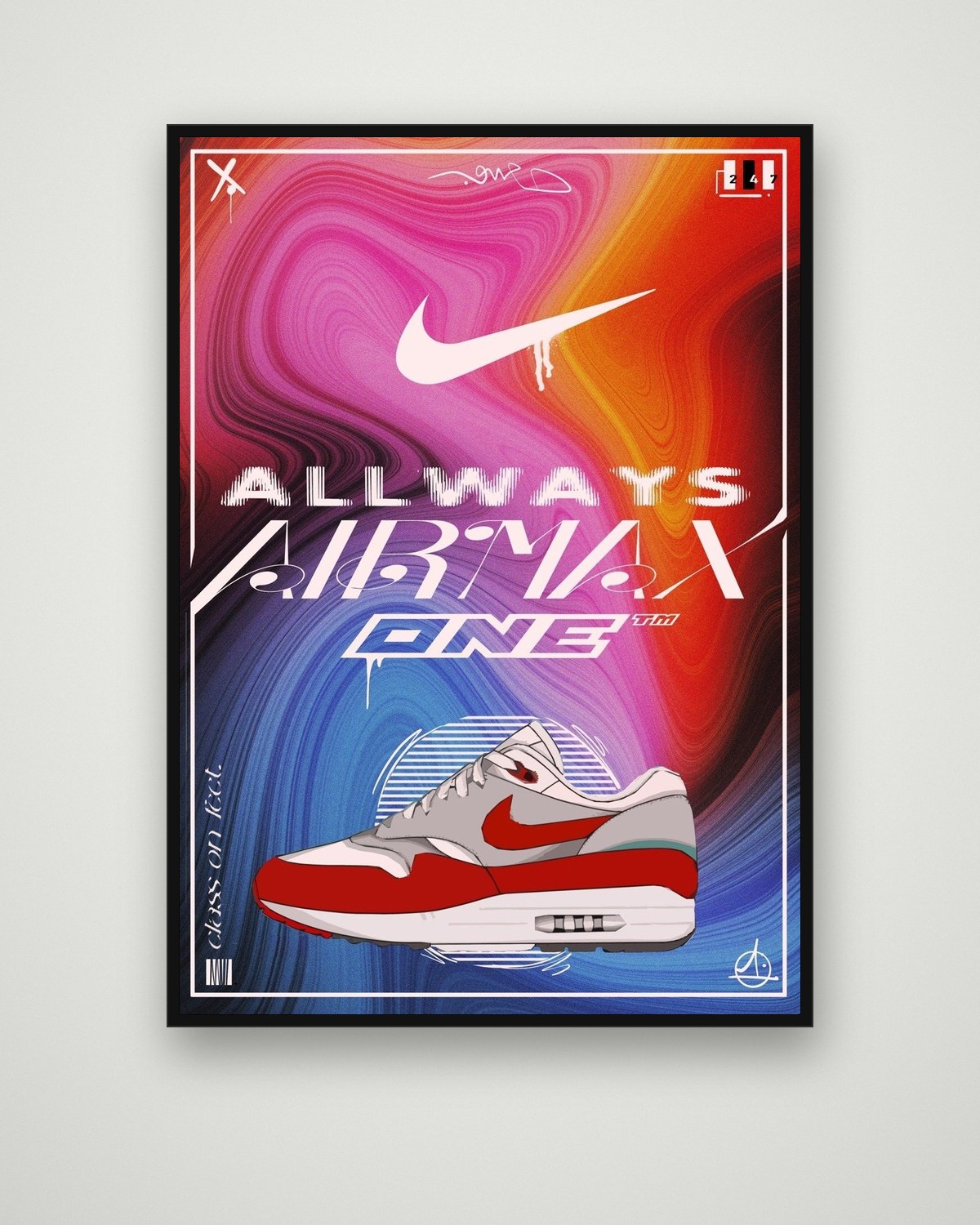 Allways enmarcada: unas zapatillas rojas sobre un fondo de colores