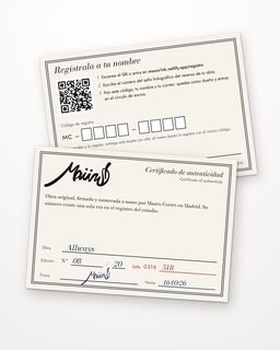Tarjeta de autenticidad de Allways: anverso firmado por Maüro y reverso con las casillas del código de registro